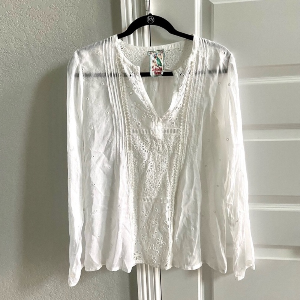 Johnny Was White Embroidered Top